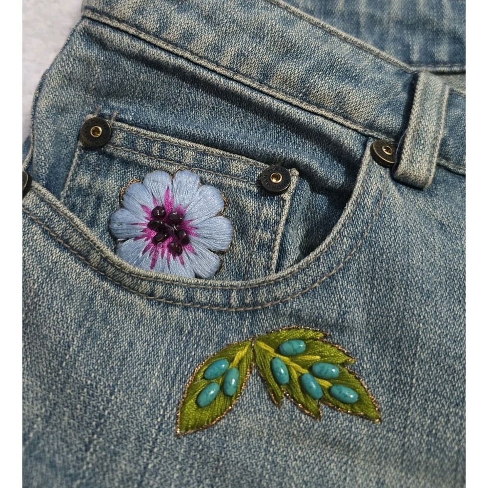 Dana Buchman Denim Embroidered Beaded Jeans Flare Size 10/30 Retro 70s - Picture 5 of 9